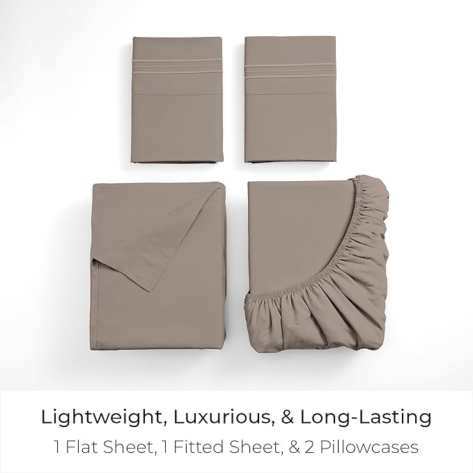 Mellanni California King Sheets Set - 4 PC Iconic Collection Bedding - Hotel Luxury, Extra Soft, Cooling Bed Sheets - Wrinkle, Fade, Stain Resistant (Cal King, Tan)
