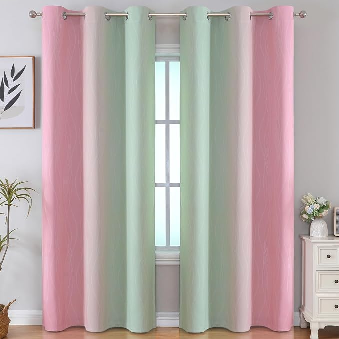 Sage Green and Pink Ombre Blackout Curtains - Image 2