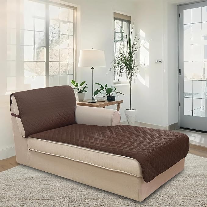 U-NICE HOME Sectional Couch Cover Chaise Lounge Cover, Chocolate | Washable - Image 2