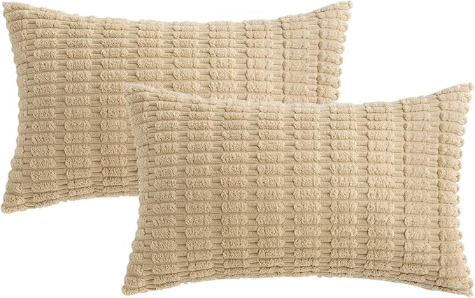 MIULEE Lumbar Corduroy Decorative Throw Pillow Covers 12x20 Tan Pack of 2 | - Image 6