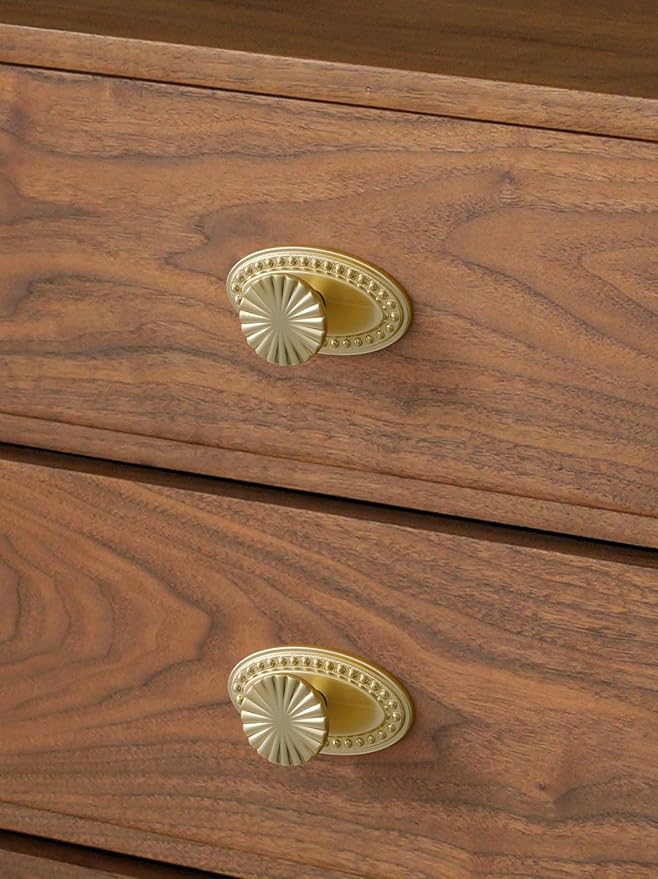 10 Pack Brushed Gold Cabinet Knobs with Base Brass Flat Drawer Pulls Kitchen Cupboard Bathroom Dresser Cabinet Hardware Handles Zinc Alloy