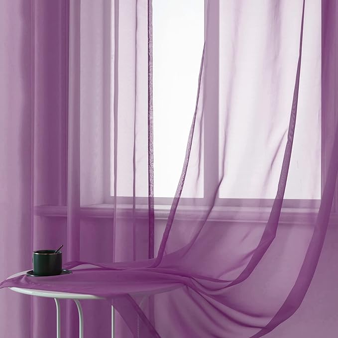 DUALIFE Dark Purple Curtains 63 Inch Length for Bedroom Girls 2 Panels Set Grommet Semi Transparent Window Drapes Sheer Voile Royal Purple Thin Curtains for Living Room Violet Plum 52x63 Inches