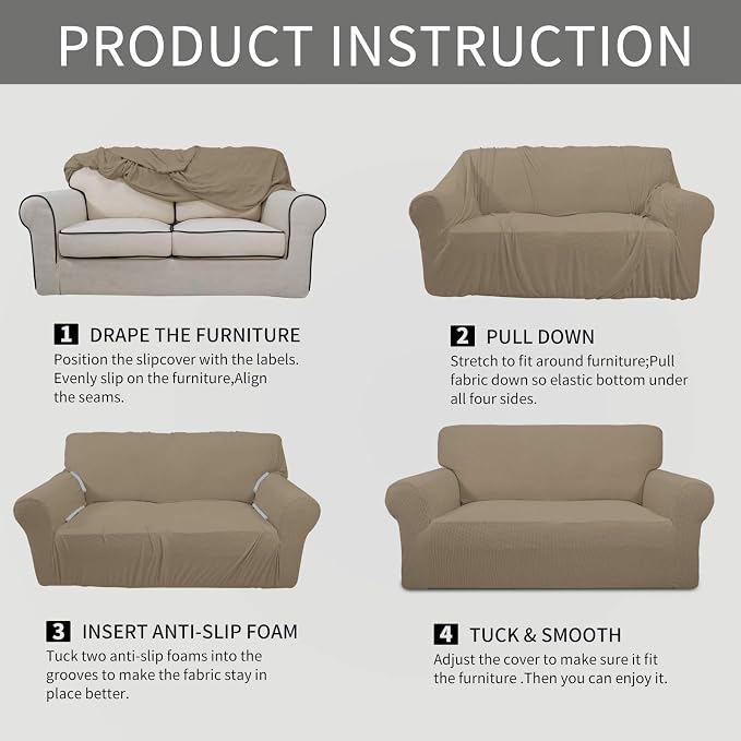 Easy-Going Stretch Oversized Sofa Couch Slipcover Washable Natural | 1-Piece - Image 5
