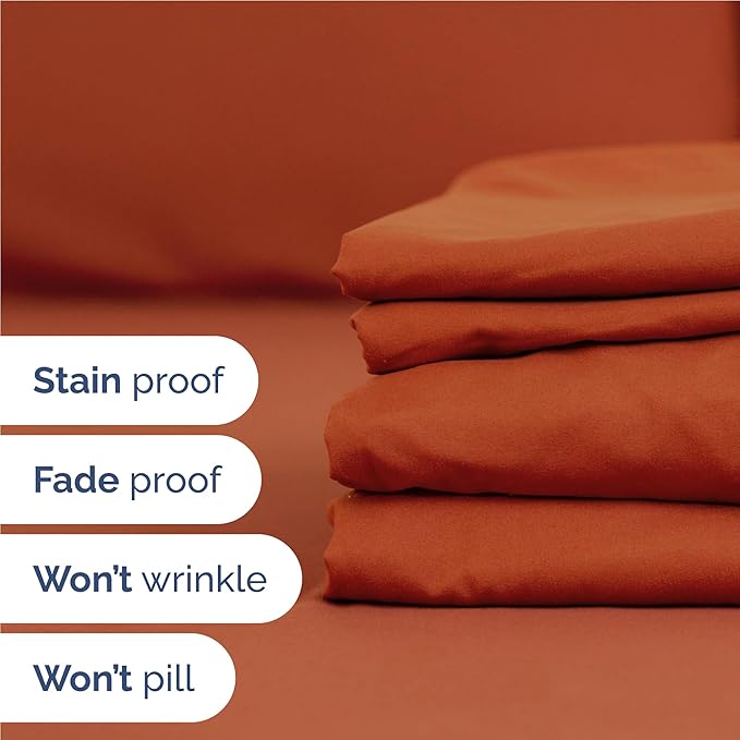 Twin XL 4 Piece Sheet Set - Comfy Breathable & Cooling - Ultra Soft Hotel Luxury Bedding Set w/ 8-16 Inch Deep Pockets - 1 Flat & 1 Fitted Sheet & 2 Pillowcases - Wrinkle Free & Easy Care - Terracotta
