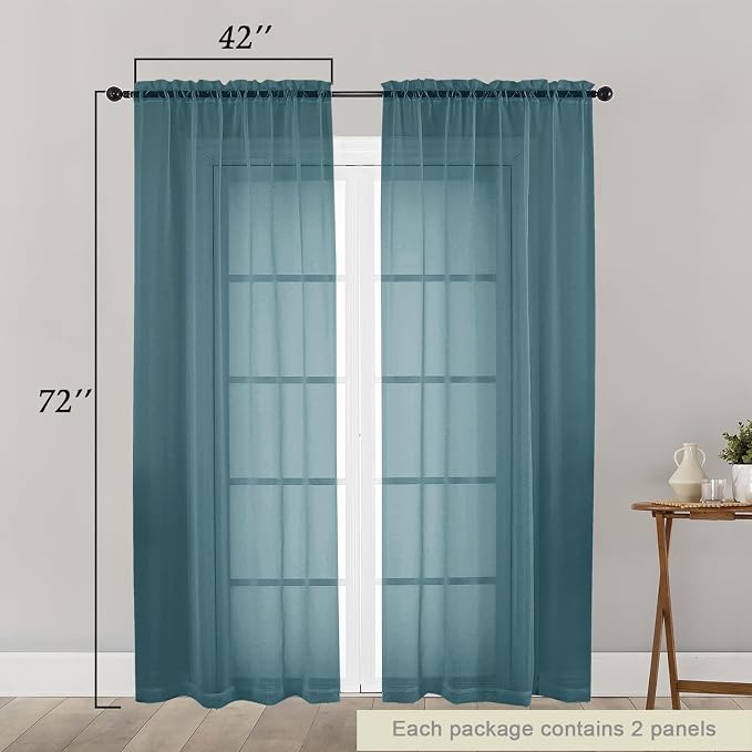 Dusty Blue Sheer Curtain for Bedroom Living Room 72 Inches Long 2 Panels Set - Image 2