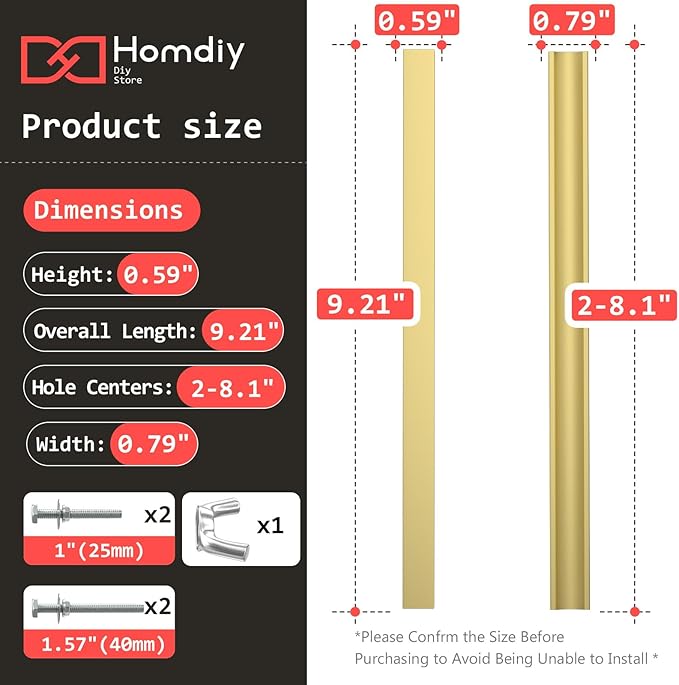 homdiy 10 Pack Adjustable Brushed Brass Cabinet Pulls 2" to 8.8" (51-224mm) Adjustable Hole Distance Drawer Pulls