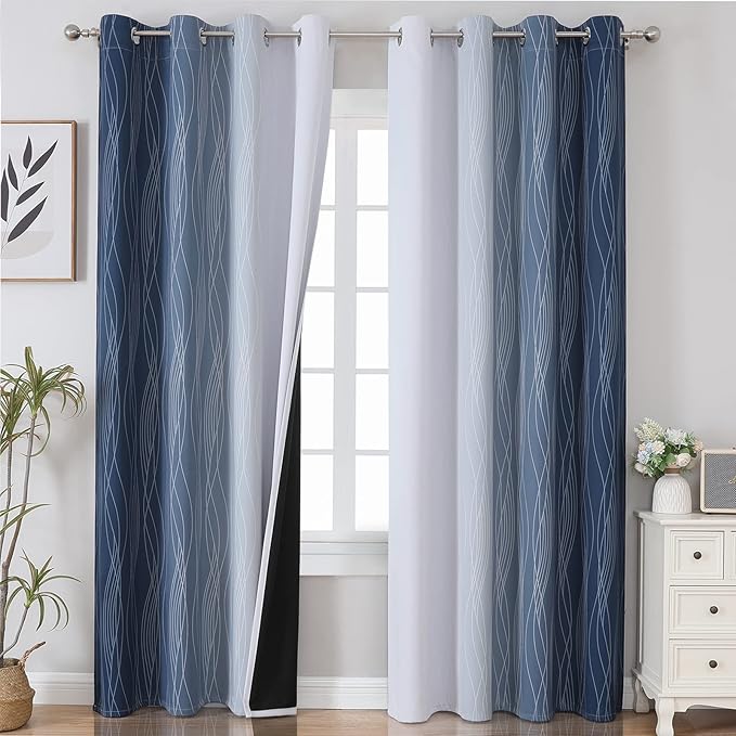 Navy Blue and Greyish White Blackout Curtains by ESTELARTEXTILER