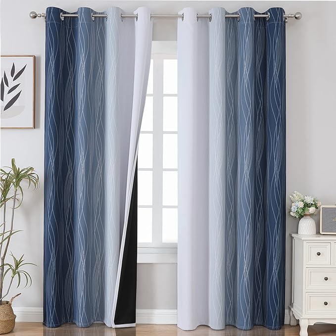 Navy Blue and Greyish White Blackout Curtains by ESTELARTEXTILER