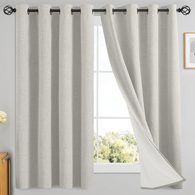 Yakamok Cream Linen Textured Curtains 63 Inches Long by Yakamok