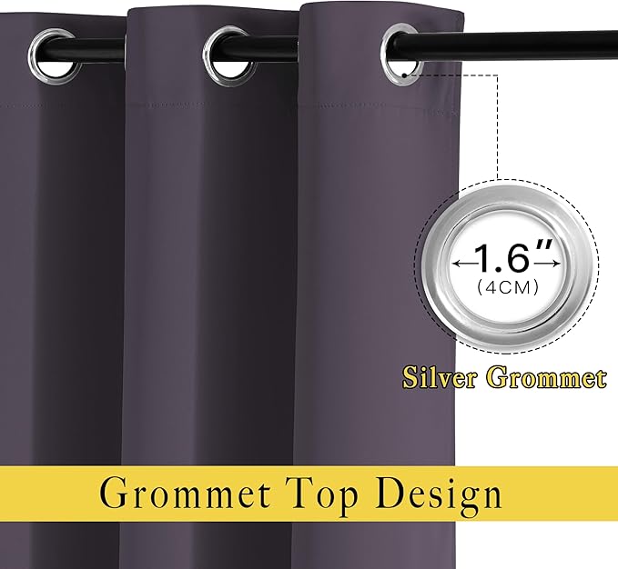NICETOWN Greyish Purple Window Draperies and Curtains - Home Fashion Grommet Top Drape Panels for Bedroom (Set of 2, 66 by 72 Inch, Greyish Purple)