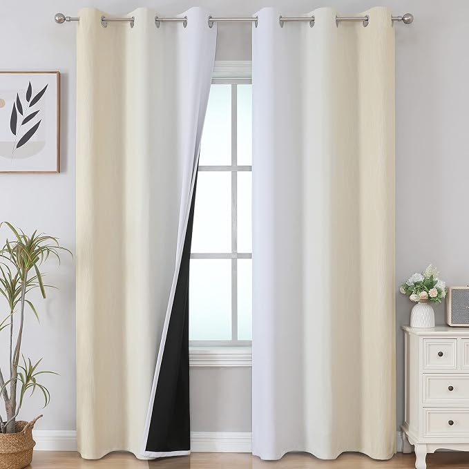 Beige and Grayish White Ombre Blackout Curtains Living Room 84 Inches Long | by ESTELARTEXTILER