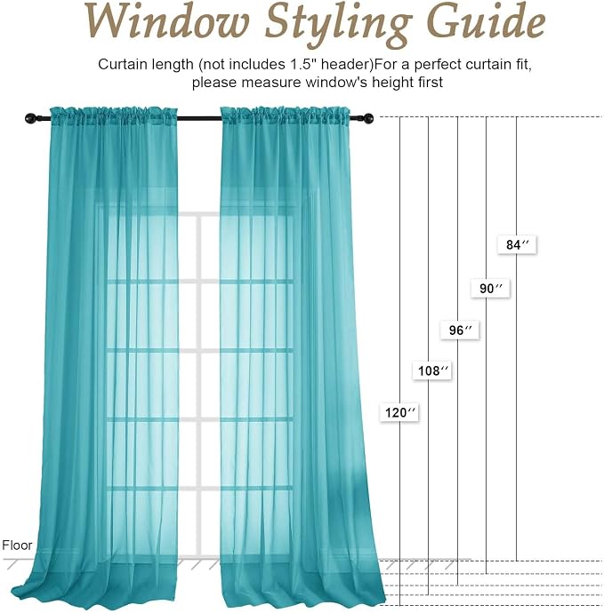 Sheer Turquoise Curtains 108 Inches Long 2 Panels Set, 59 Inch Extra Wide - Image 7