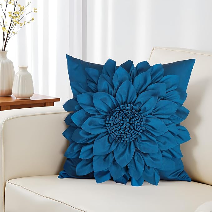Navy Blue Accent Flower Decorative Throw Pillow Covers - Image 6