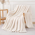 Cream White Throw Blanket for Couch Sofa 50x60 inches Striped Design | Fleece by Unknown
