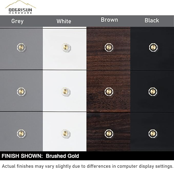 QOGRISUN 10-Pack Brass Crystal Cabinet Knobs,Glass Crystal Gold Drawer Knobs,1-1/4-Inch Polygon,Decorative Dresser Pulls, Modern Cabinet Hardware