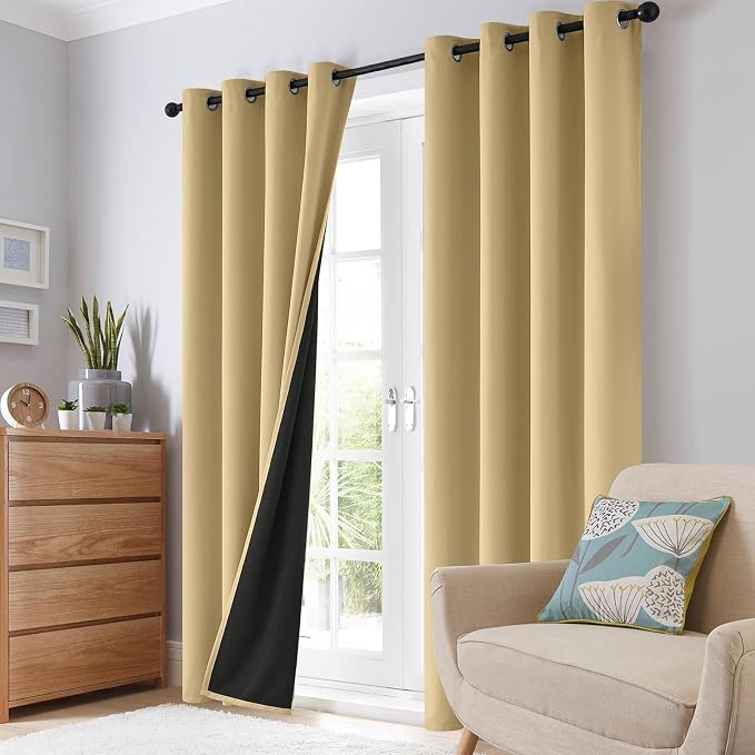SimpleHome Biscotti Beige 100% Blackout Curtains Room Darken Living Room 84 | - Image 8