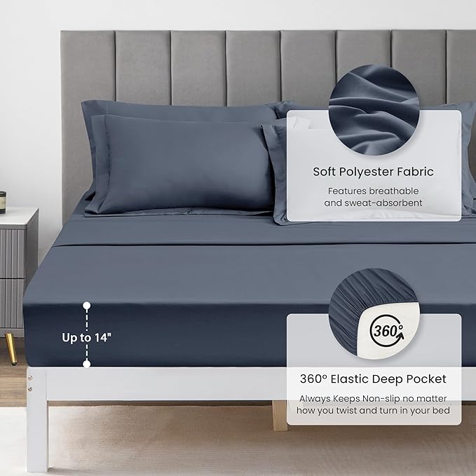 Love's cabin Twin Comforter Set Navy Blue, 5 Pieces Twin Bed in a Bag, All Season Bedding Sets with 1 Comforter, 1 Flat Sheet, 1 Fitted Sheet, 1 Pillowcase and 1 Pillow Sham