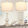 26" Farmhouse Table Lamps, Table Lamps For Living Room Set of 2 with USB A+C Ports & AC Outlet, Vintage Rustic Touch Control 3-Way Dimmable Boho Nightstand Lamp White Washed Resin for Bedroom Deocr