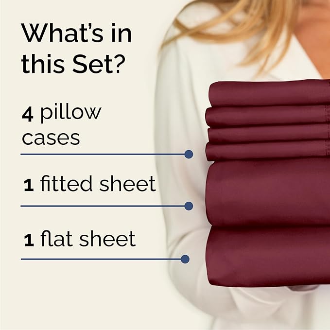 Queen 6 Piece Sheet Set - Comfy Breathable & Cooling - Ultra-Soft Hotel Luxury Bedding Set with 8-16 Inch Deep Pockets - 1 Flat & 1 Fitted Sheet & 4 Pillowcases - Wrinkle Free & Easy Care - Burgundy