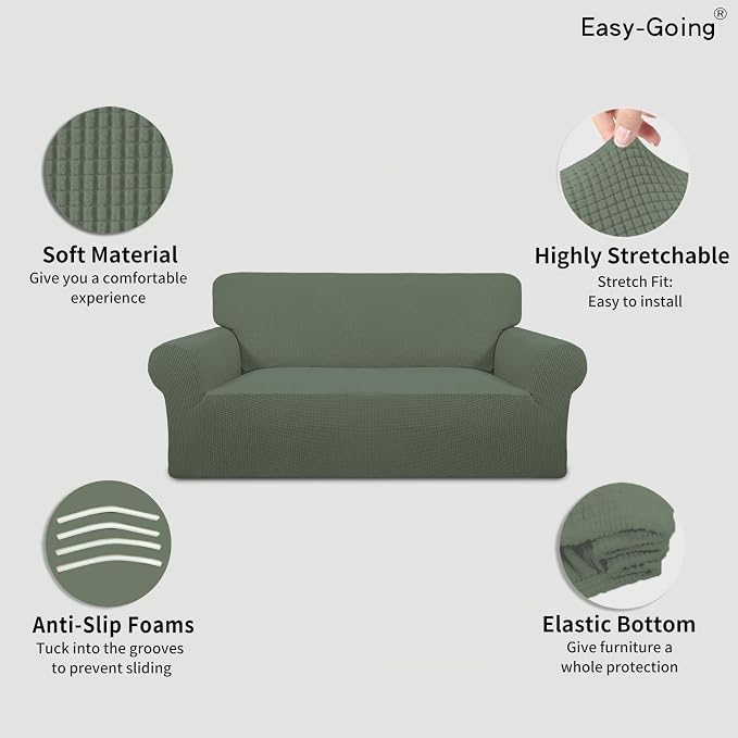 Easy-Going Stretch Oversized Loveseat Couch Covers Washable Greyish Green | - Image 3