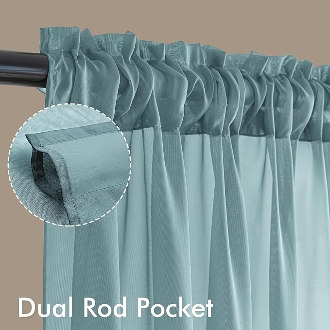 MIULEE Dusty Blue Sheer Curtains 96 Inches Long 4 Panels 42 x 96 Inches | Light - Image 3