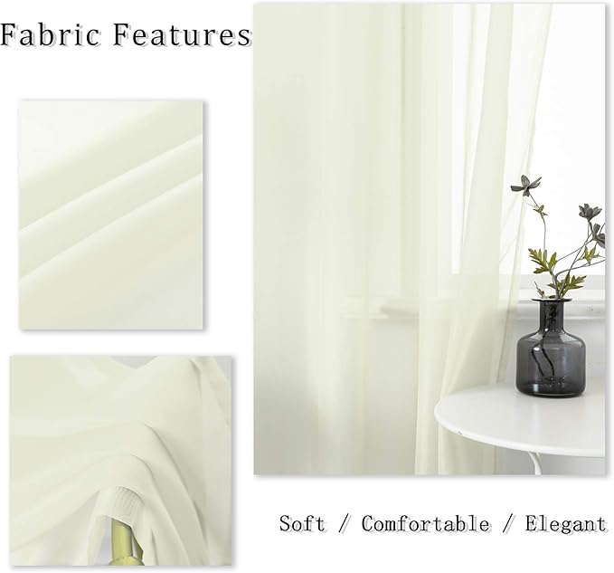 DUALIFE 54 Inches Long Cream Beige Sheer Grommet Curtains for Nursery Small Windows Short Drapes 2 Panels Set Light Filtering Semi Sheer Farmhouse Style Curtains 52 X 54 Inch Long Ivory