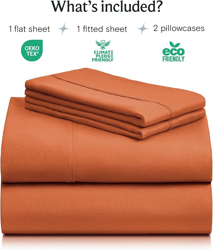 LuxClub 4 PC Full Size Sheet Set Deep Pockets Wrinkle Free Cooling Sheets Machine Washable Hotel Bedding Silky Soft - Autumn Orange Full