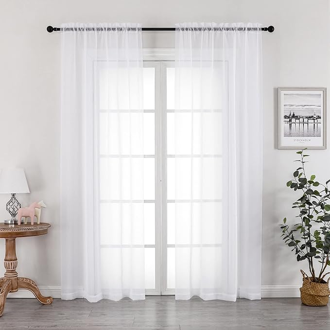 White Sheer Curtains 90 Inches Long 2 Panels by OVZME