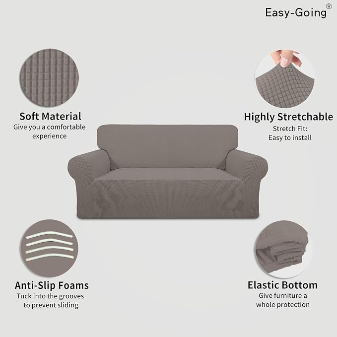 Easy-Going Stretch Oversized Loveseat Couch Covers Washable Taupe | 1-Piece - Image 3