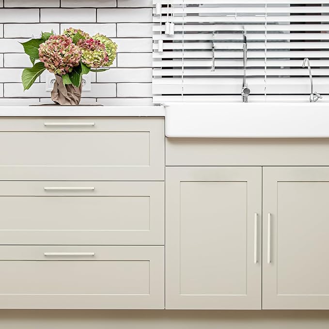 Ravinte 15 Pack Solid 7-1/2 Inch Center to Center Slim Square Bar Drawer Handles - Kitchen Cabinet Hardware Brushed Nickel Pulls
