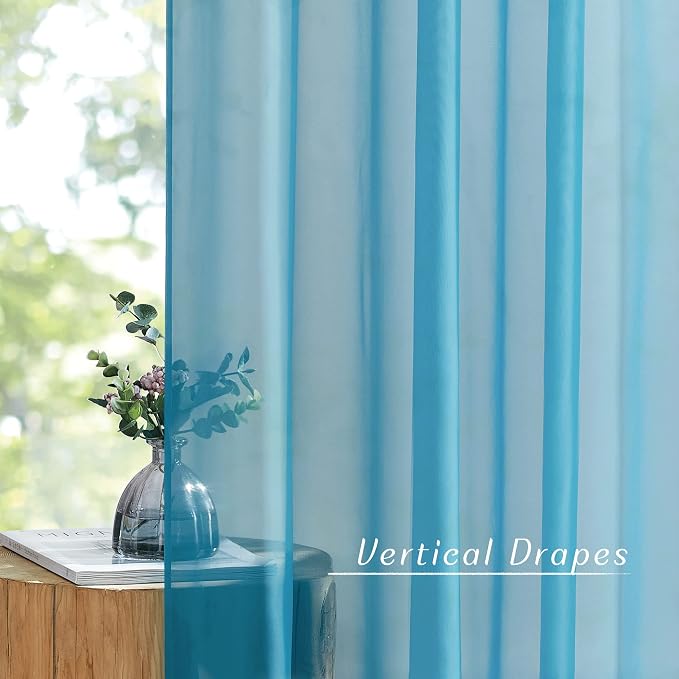 NICETOWN Voile Sheer Teal Curtains 96 inches Long 2 Panels Set, Grommet Casual - Image 3