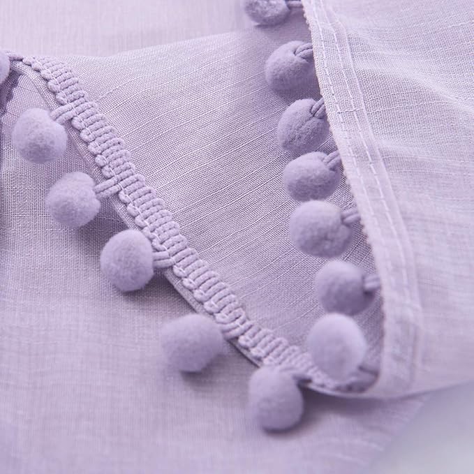 Treatmentex Pompom Sheer Curtains for Living Room 72" Lilac Window Drapes Lavender Voile Curtain for Girls' Room 2panels Rod Pocket