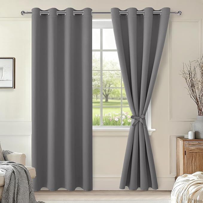 Blackout Curtains for Bedroom 52 x 84 Inch Long Light Grey 2 Panels | Thermal by Hiasan