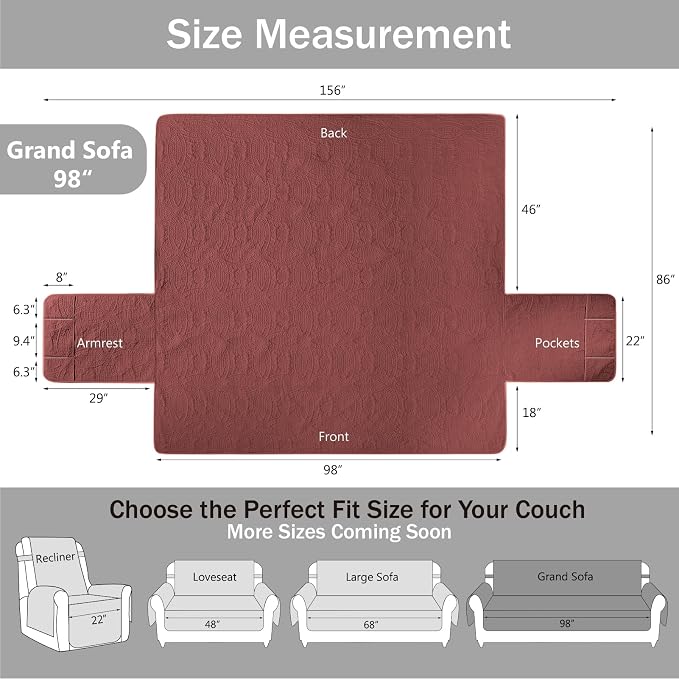 Quilted Grand Sofa Covers for 4 Cushion Couch, Couch Cover for Grand Sofa - Image 7