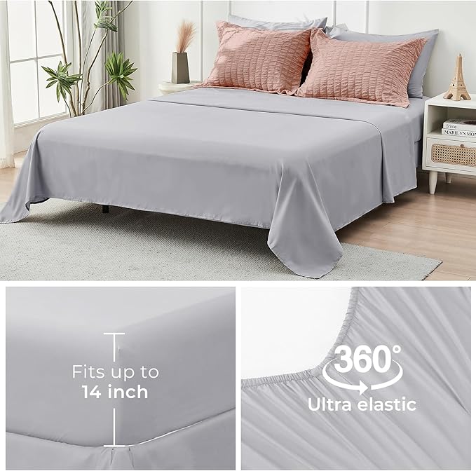 HYMOKEGE Rose Gold/Light Grey Queen Comforter Set Seersucker 7 Pieces, All Season Luxury Bed in a Bag Queen for Bedroom, Bedding Set with Comforter, Sheets, Pillowcases & Shams