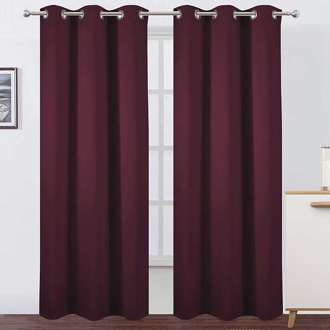 Burgundy Red Thermal Blackout Curtains/42 x 95 Inch/Set of 2 Panels Room by Lemomo