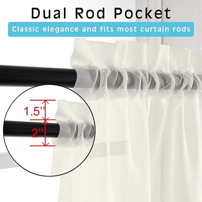 2 Pack Ivory Sheer Curtain Panels - Image 2