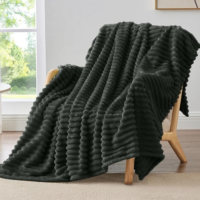 BEDELITE Striped Fleece Throw Blanket, Charcoal Grey, Soft Cozy, Lightweight by BEDELITE