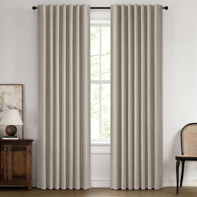 MIULEE 100% Blackout Linen Curtains 42 x 90 Inch Pebble Taupe 2 Panels | by MIULEE