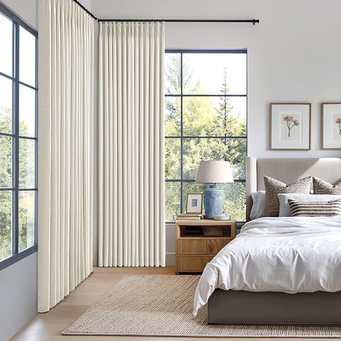 MIULEE Natural Pinch Pleated 100% Blackout Linen Curtains 40x120 Inches | Room - Image 2
