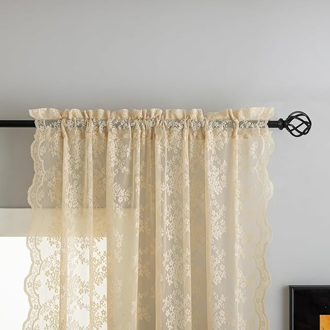 YJ YANJUN Vintage Lace Curtains-Victorian Floral Sheer 80 inch Long Curtains - Image 3
