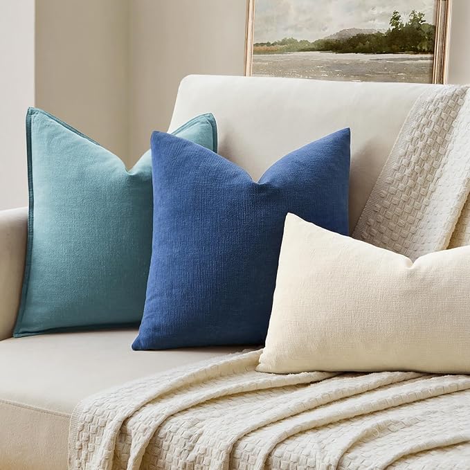 MIULEE Navy Blue Chenille Couch Euro Throw Pillow Covers, 22x22 | Set of 2 - Image 2