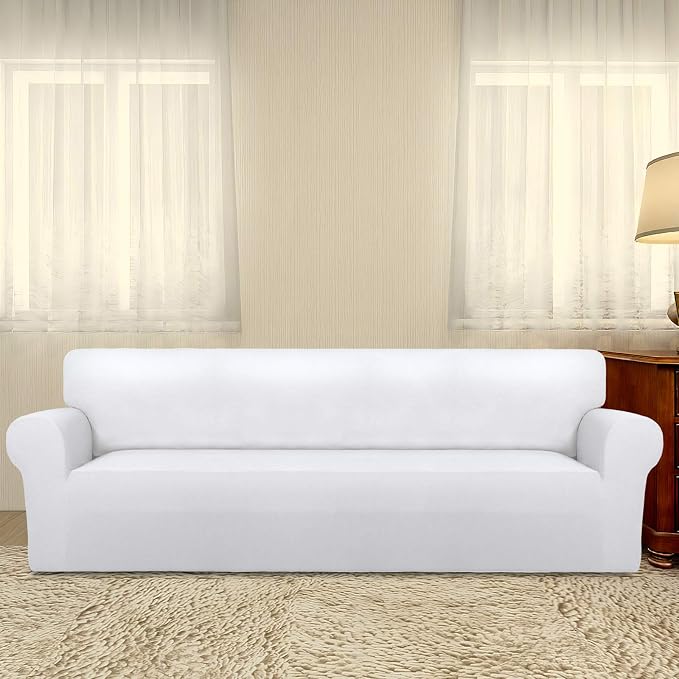 PureFit Stretch Couch Covers for Sofa 4 Seater Slipcovers White | 1-Piece Sofa - Image 2