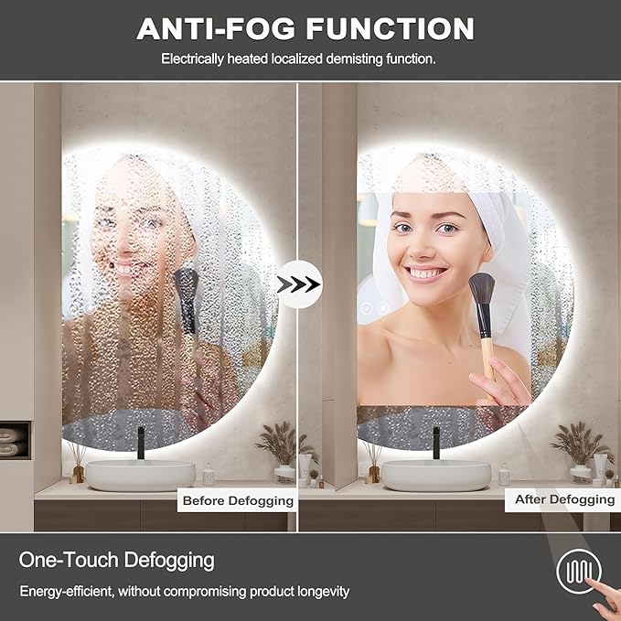 48"×34" LED Bathroom Mirror with Lights, Large Lighted Half Circle Bathroom Mirror-with Backlit, 3 Colors, Dimmable, Anti Fog, Shatter-Proof Modern Decor Vanity Mirrors