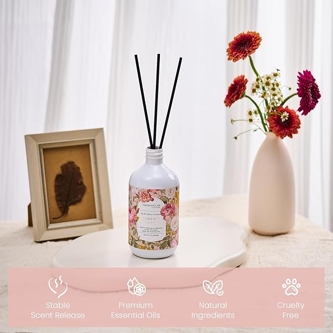 M&SENSE Reed Diffuser Oil Refill, 16.9oz (500ml) with 10 Hollow Reed Sticks, Garden Party Scent Home Fragrance, Scented Oil Refills, Natural Essential Oils for Diffusers, Décor for Home Spa & Office