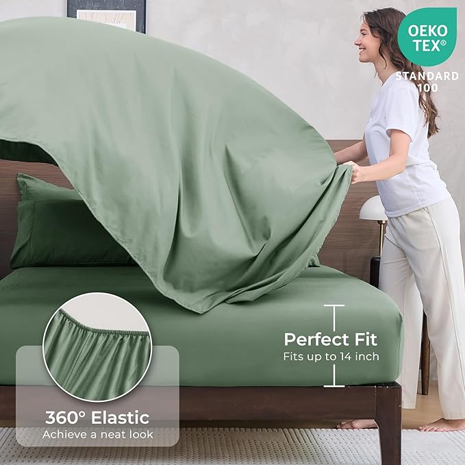 HEVUMYI Sage Green Twin-XL Comforter Set - 5-Piece All Season Bed in a Bag Twin-XL, Ultra Soft Bedding Set with Comforter, Flat Sheet, Fitted Sheet, Pillowcases, Pillow Shams, Sage Green