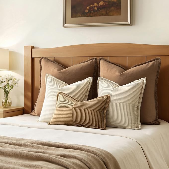 MIULEE Decorative Euro Sham Throw Pillow Covers 24x24 Inch Beige 2 Pack | Boho - Image 3