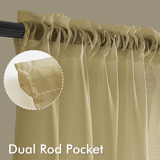 MIULEE Gold Sheer Curtains 63 Inches Long 4 Panels 42 x 63 Inches | Light - Image 3