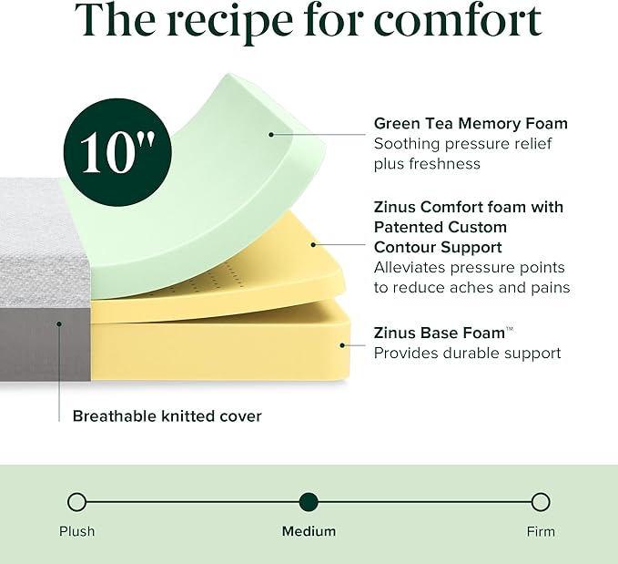 ZINUS 10 Inch Ultima Memory Foam Mattress [New Version], Queen, Fiberglass Free, Medium Firm Feel, Breathable Airflow Memory Foam, Certified Safe Foams & Fabric, Mattress in A Box
