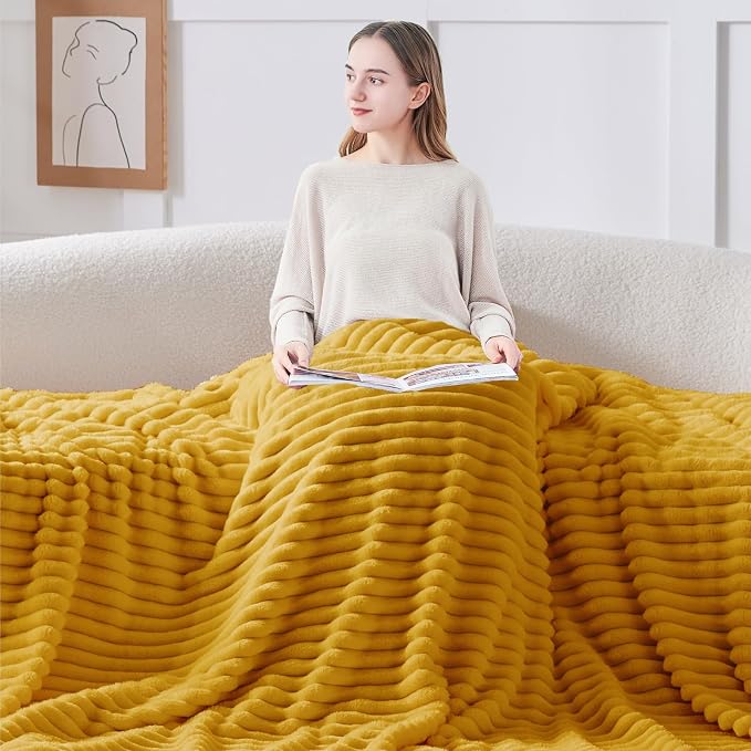 BEDELITE Ribbed Twin Blanket for Couch & Bed, Mustard Yellow, Warm Yet - Image 4